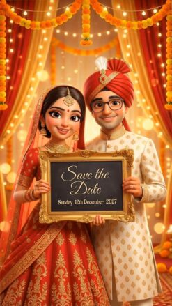 Special Message From Couple & Parents Wedding Invitation Video with Cartoon Theme and Haldi, Mehendi, Reception, Save The Date