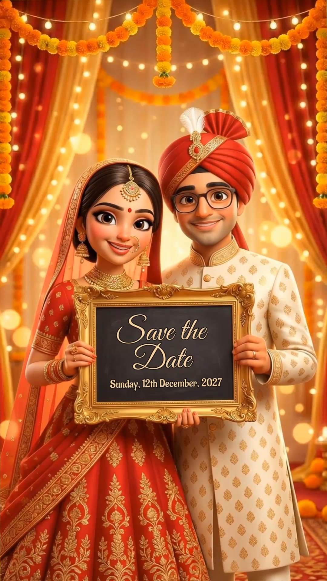 Special Message From Couple & Parents Wedding Invitation Video with Cartoon Theme and Haldi, Mehendi, Reception, Save The Date