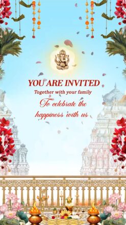 Temple BG South Indian Wedding Invitation Video with Nichayathartham, Sangeet, Reception, Save The Date