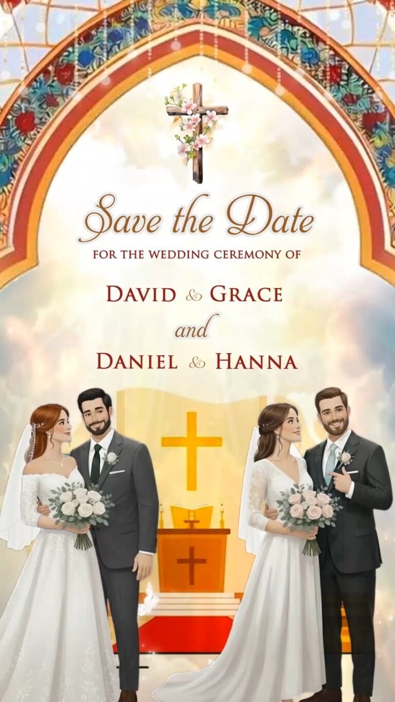 Two Brothers Christian Wedding Ceremony Invitation Video with Pastel Floral Design and Save The Date, After Party