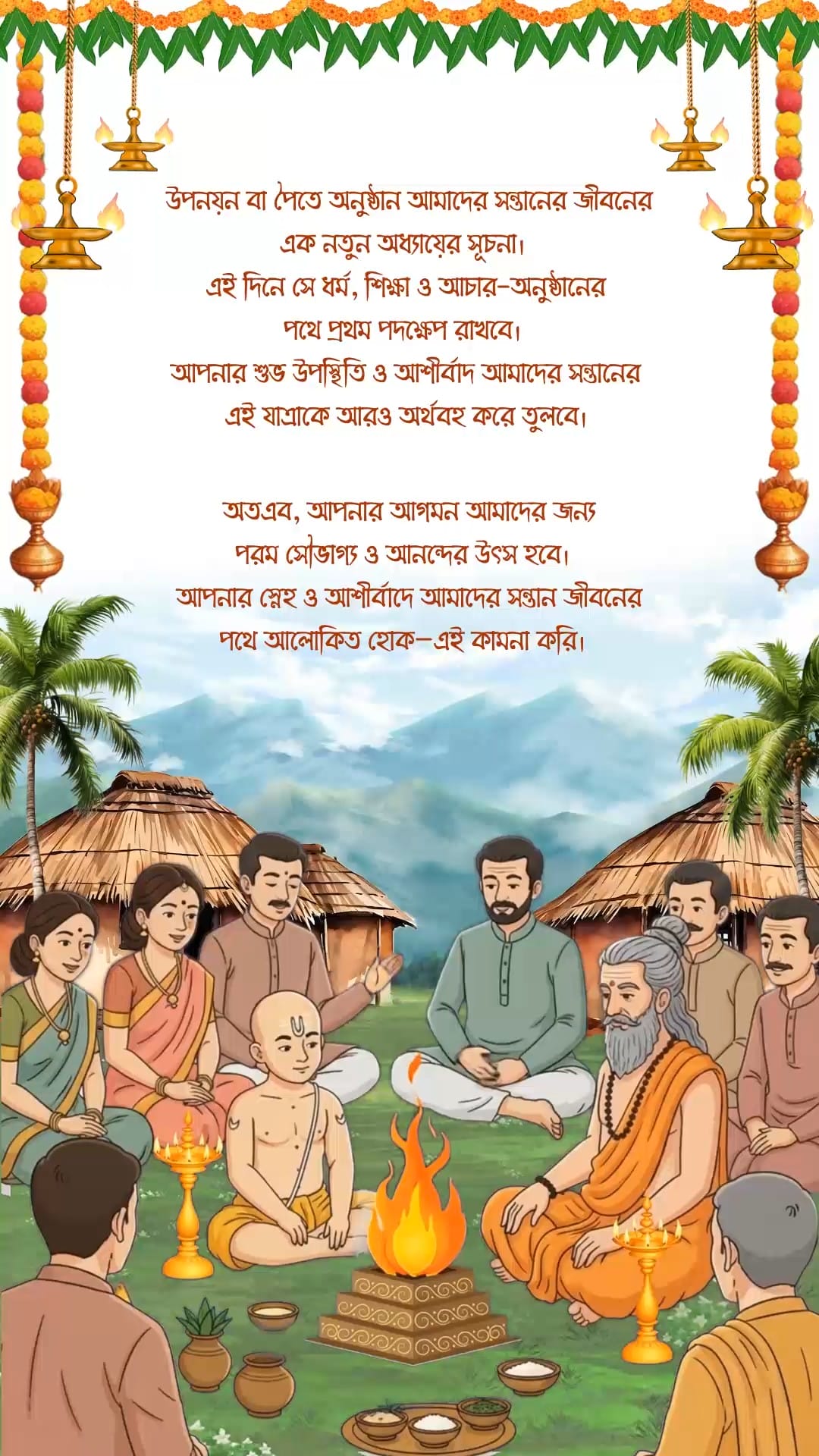 Village Ritual Bengali Thread Ceremony Invitation Video with Vedic Havan and Family Gathering