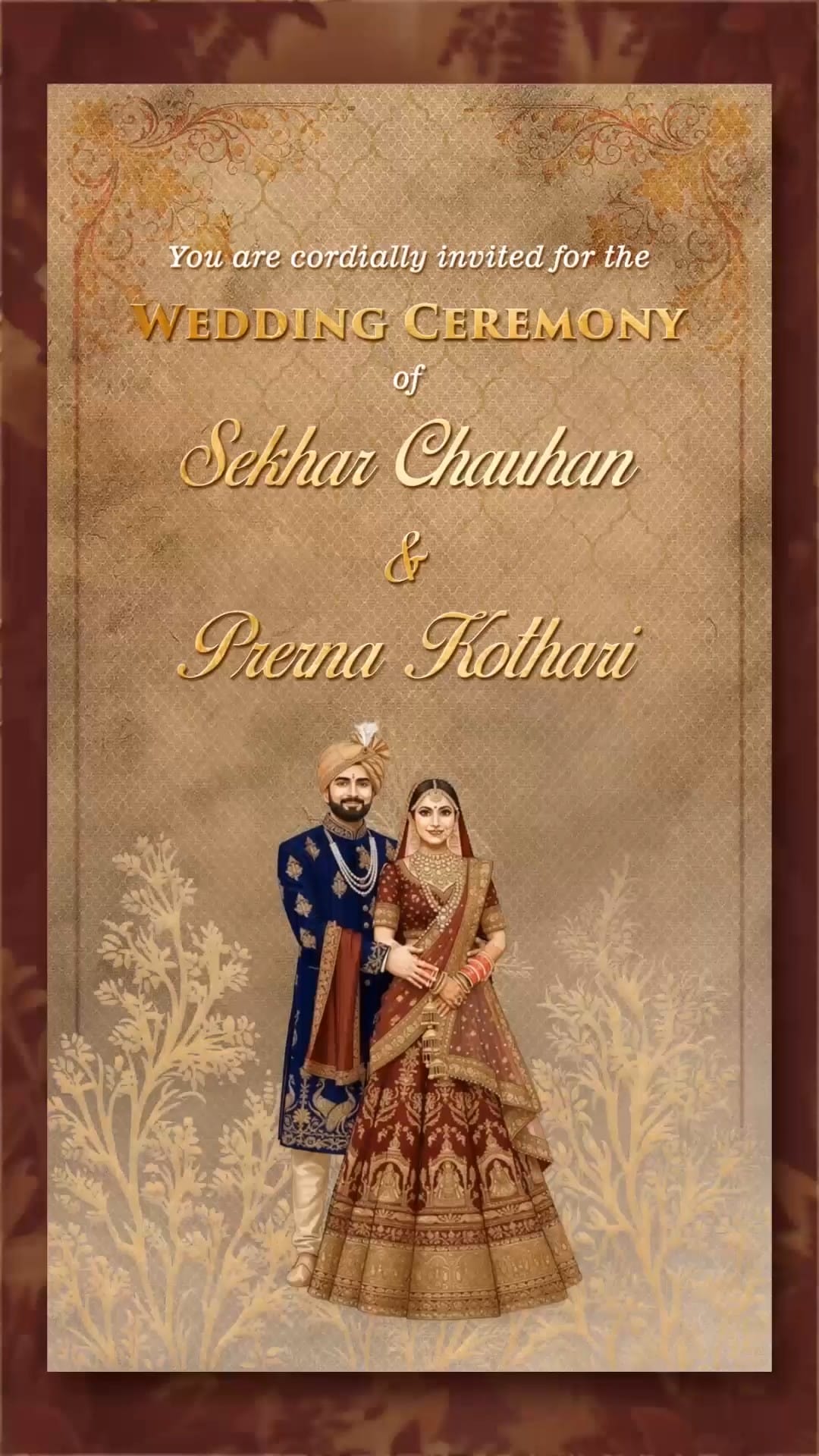 Vintage BG Wedding Invitation Video with Traditional Indian Couple and Haldi, Sangeet, Dholi Kalash, Sagai