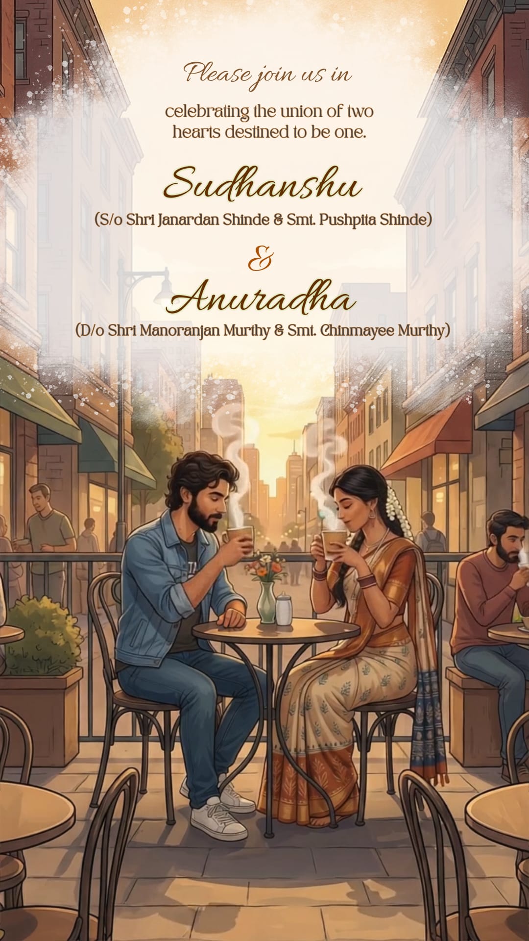 A Heartfelt Modern Wedding Invitation Video with a Romantic Coffee-Date Love Story of the Couple and Haldi, Sangeet, Mehendi
