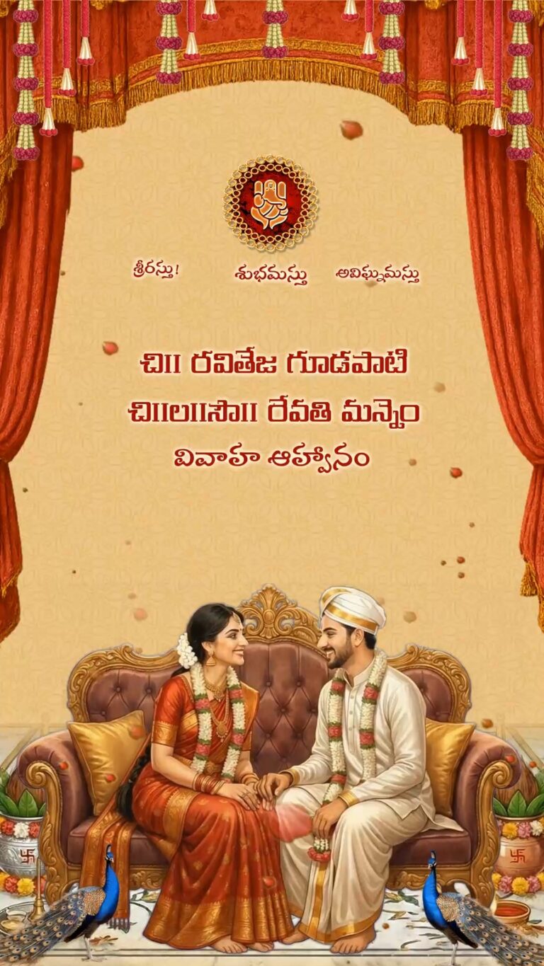 Jeelakarra Bellam Telugu Wedding Ritual Invitation Video with Falling Floral Petals and Classical Peacock Motifs