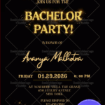 Luxury Black & Gold Bachelor Party Invitation with Glitter Typography, Gold Brush Strokes & Elegant Script Accents