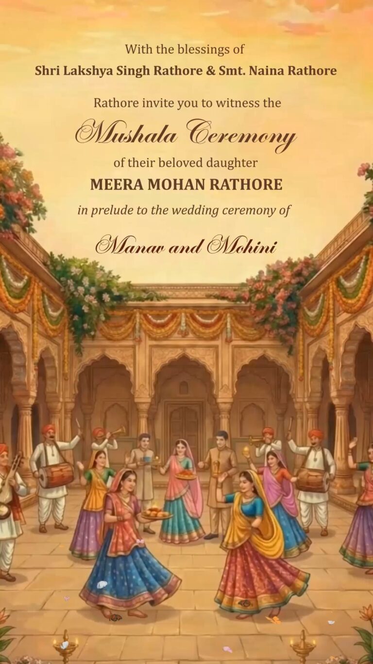 Royal Mayra Mushala Ceremony Invitation Video with Grand Palace Courtyard, Rajasthani Folk Dancers, Traditional Dhol & Shehnai Musicians