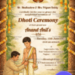 Traditional Dhoti Ceremony Invitation with Banana Leaf Toran, Lord Ganesha Blessings & Vedic Ritual Illustration