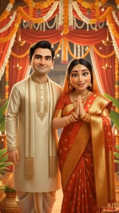 3D Bengali Wedding Invitation: Bengali Parent's Heartfelt Namaskar with Saat Paak, Reception