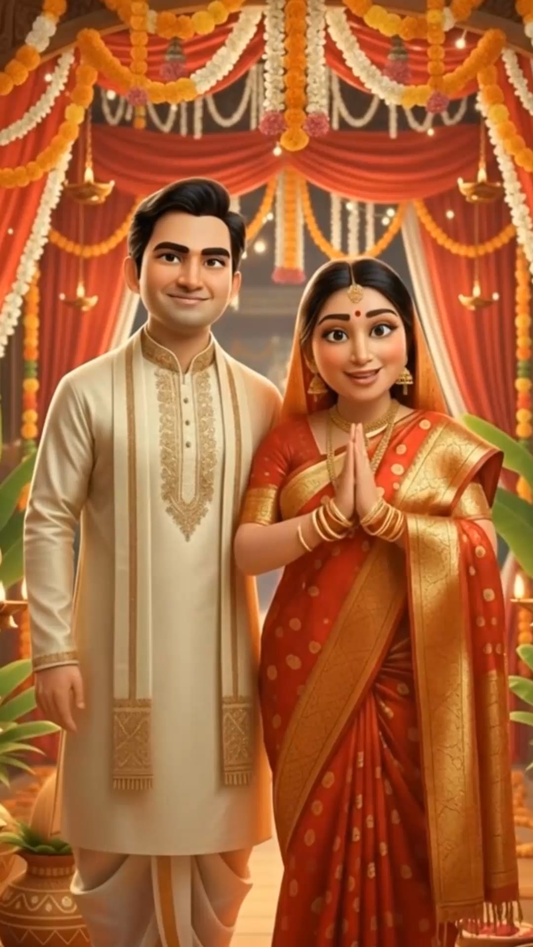 3D Bengali Wedding Invitation Bengali Parent's Heartfelt Namaskar with Saat Paak, Reception