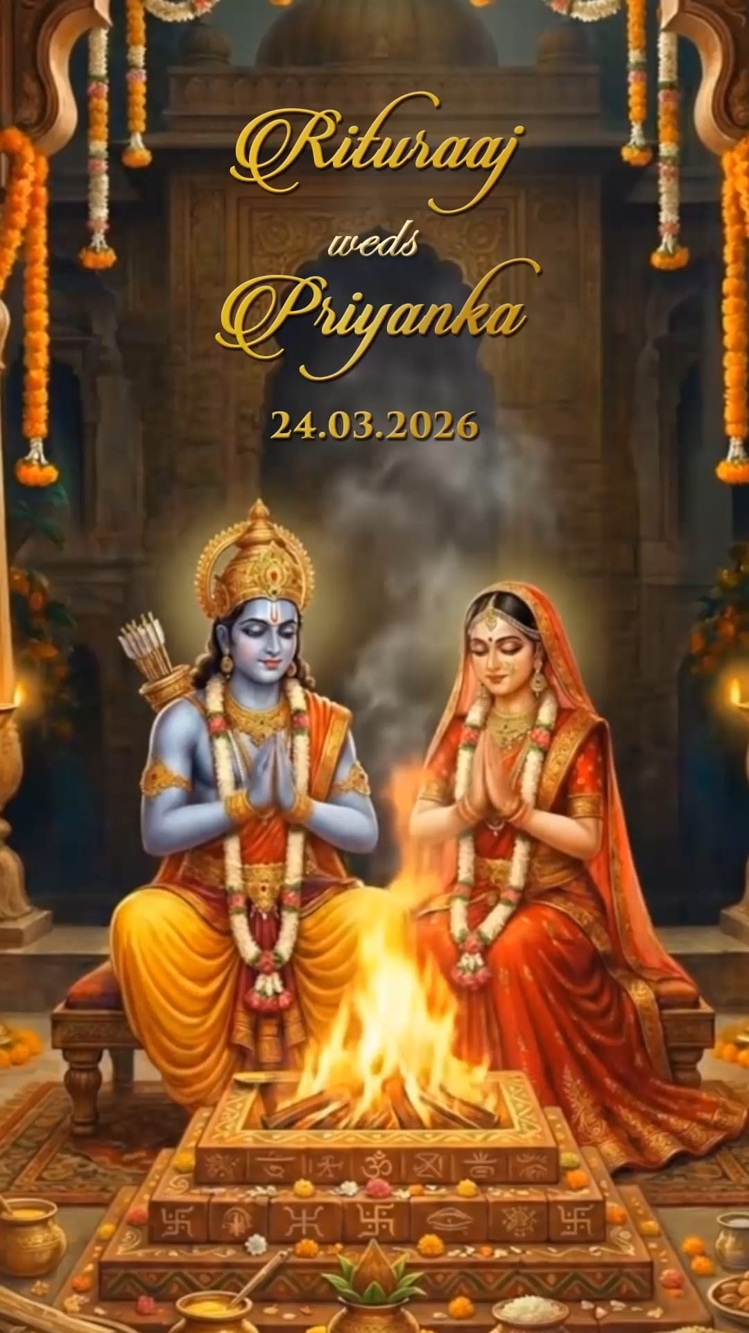 A Divine Ram–Sita Shubh Vivah Wedding Invitation Video with Holy Agni Kund and Traditional Indian Spiritual Illustration