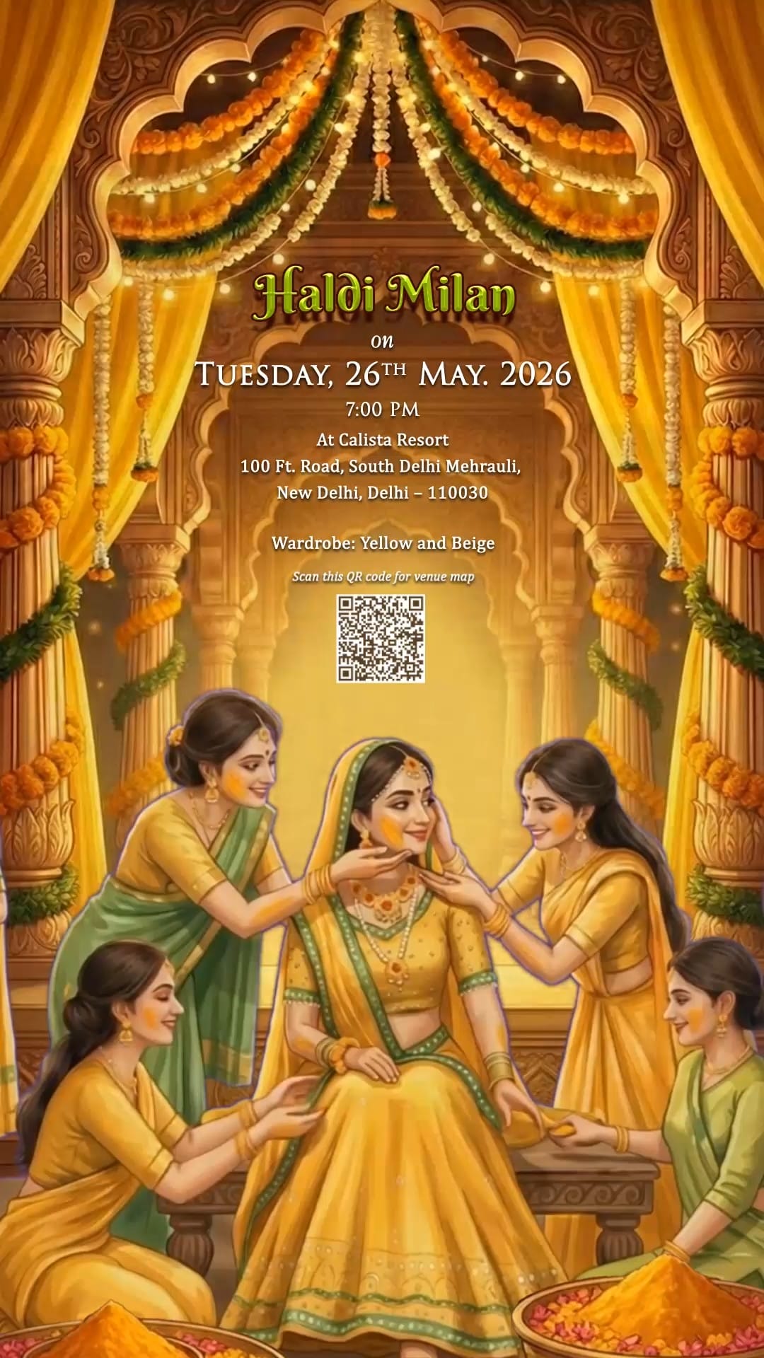A Royal Union Rajasthani Wedding Invitation Video with Warm Festive Lights and Haldi, Mehndi, Sangeet