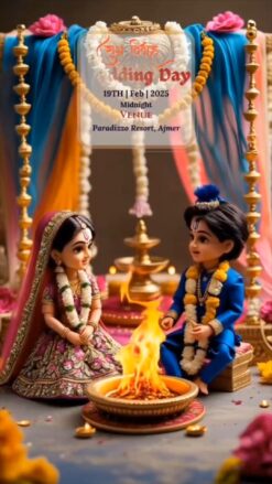 Cartoon Hindu Wedding Invitation Video with Traditional Bride Groom Doll and Vinayak Sthapana, Mehndi, Chak Pujan, Haldi, Barat, Aashirwad Samaroh