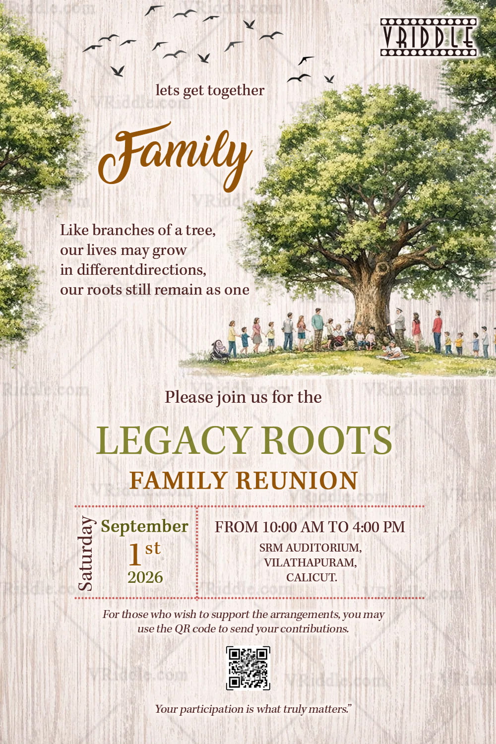 Family Reunion Invitation with Watercolor Tree Illustration, Generations Gathering & Nature