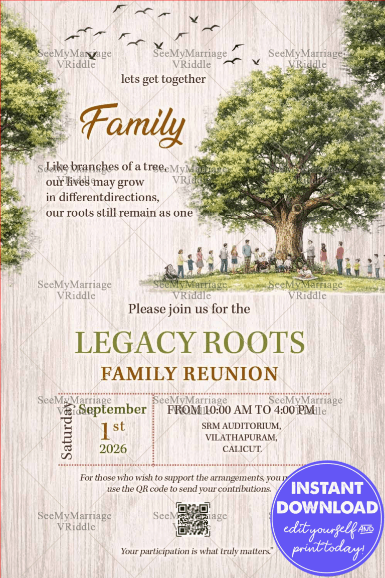 Family Reunion Invitation with Watercolor Tree Illustration, Generations Gathering & Nature