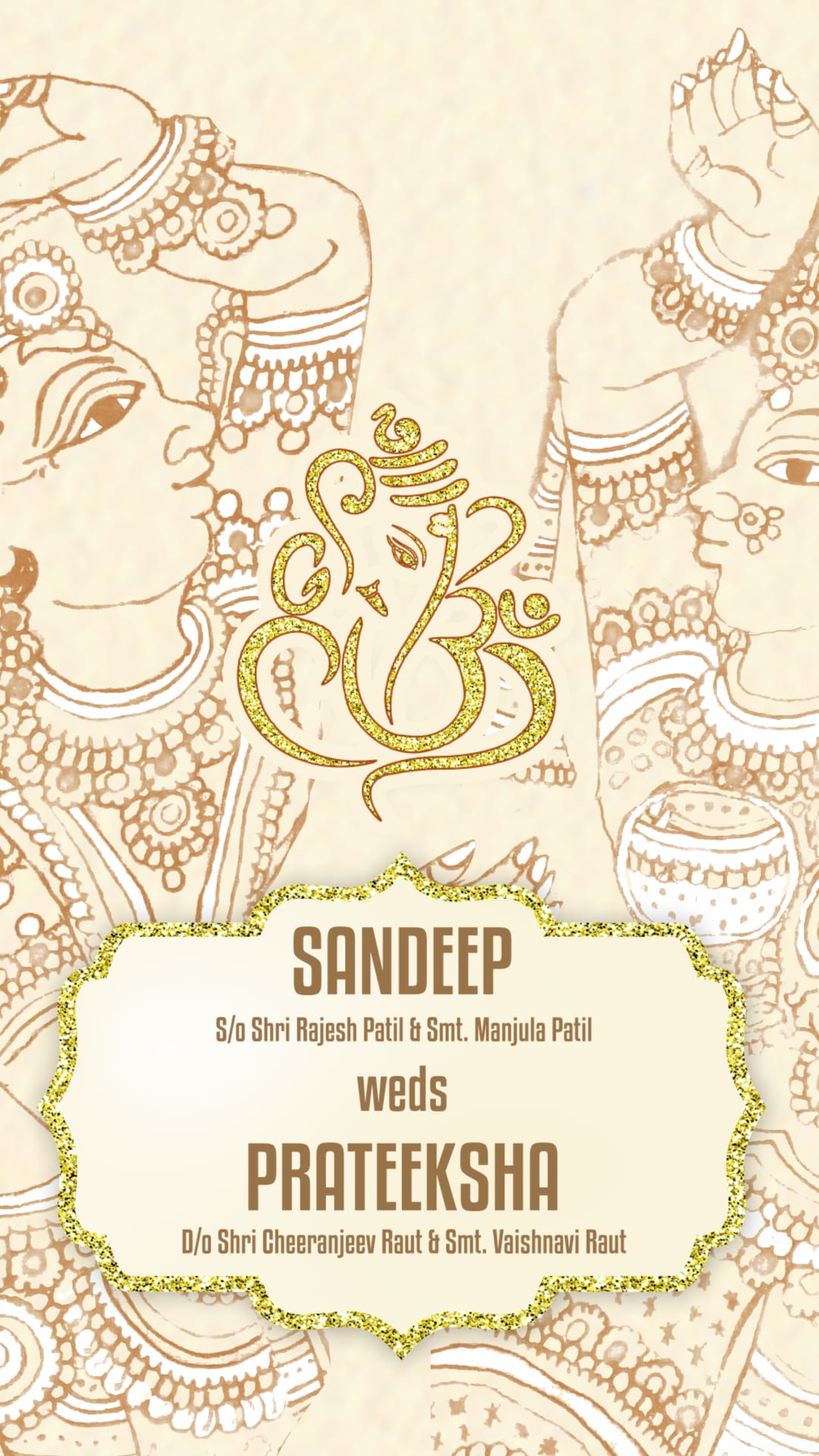 Kalamkari Art Minimal Wedding Invitation Video with Marathi Couple Walking and Reception, Save The Date