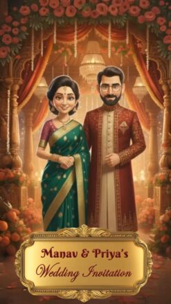 Luxurious Indian 3D Wedding Invitation Video with Couple Parents, Bride-Groom in Traditional Attire and Haldi, Mehendi, Ring, Sangeet, Save The Date