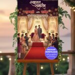 Luxury Marathi Reception Welcome Banner with Royal Stage Design, Pastel Floral Arrangements and Celebratory Guest Welcome