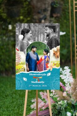 Monochrome Memories Bengali Wedding Welcome Banner with Add Photo and Floral Accents