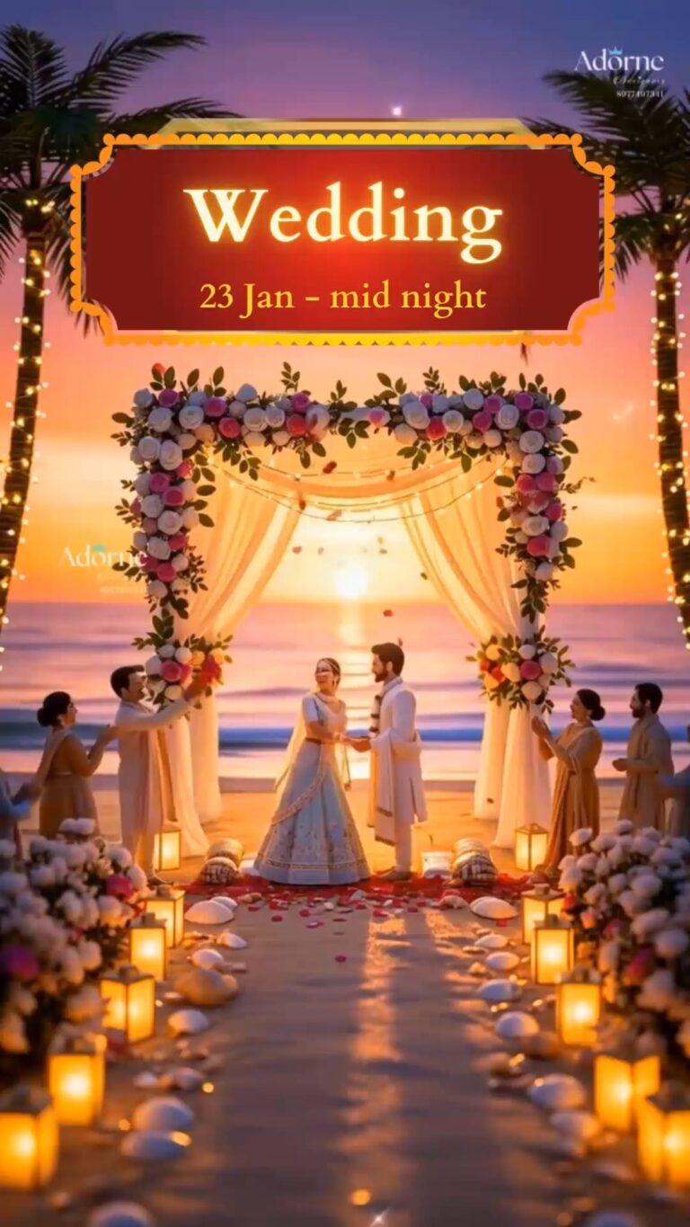 Romantic Beachside Wedding Invitation Video with Cartoon Couple and Ganesh Pujan, Mehndi, Sangeet, Haldi, Baarat
