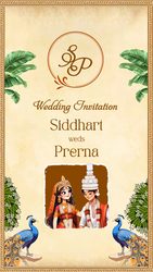 Timeless Bengali Wedding Invitation Video with Add Photo, Peacock Motifs and Haldi, Mehendi, Reception