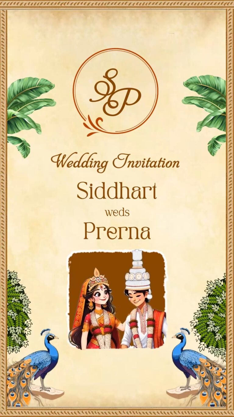 Timeless Bengali Wedding Invitation Video with Add Photo, Peacock Motifs and Haldi, Mehendi, Reception
