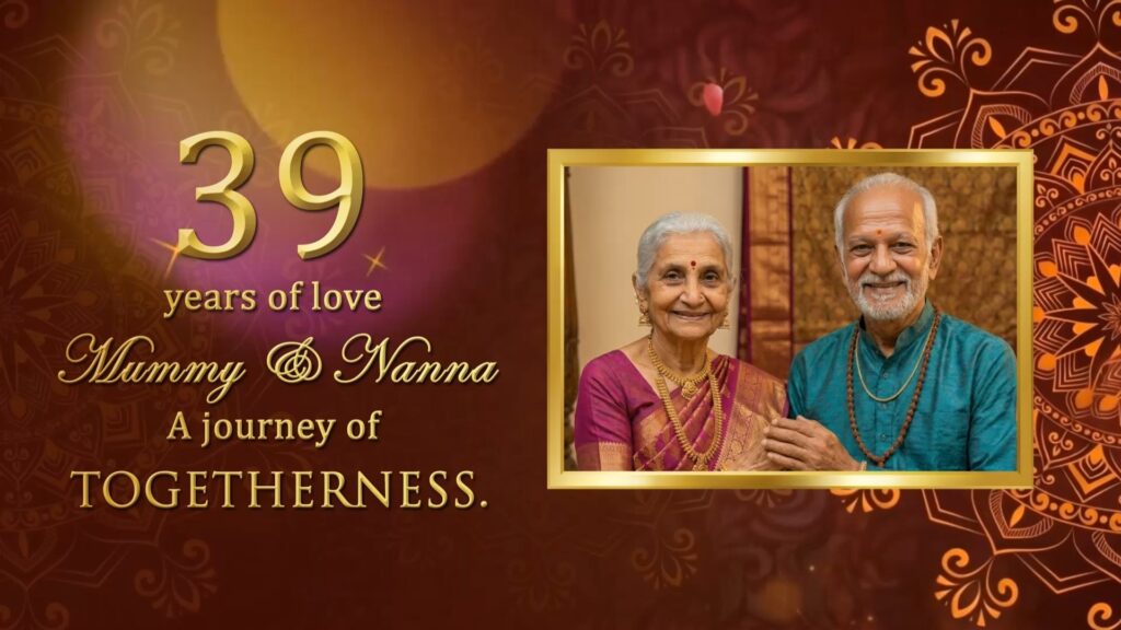 Surprise 39th Marriage Anniversary Greeting Video with Framed Couple Portrait, Maroon Floral Mandala Background and Classic Togetherness Theme Design