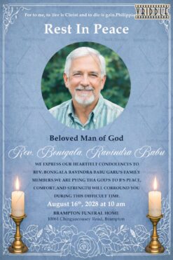 Blue Textured Background Peaceful Christian Memorial Card with Portrait add photo Frame & Candlelight Tribute