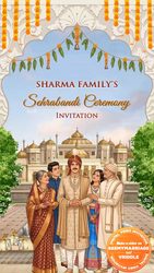 Sehrabandi and Wedding Invitation Video with Family and Groom on Horse Baraat Illustration