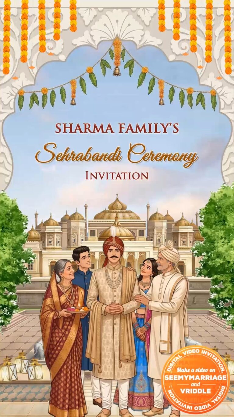 Sehrabandi and Wedding Invitation Video with Family and Groom on Horse Baraat Illustration