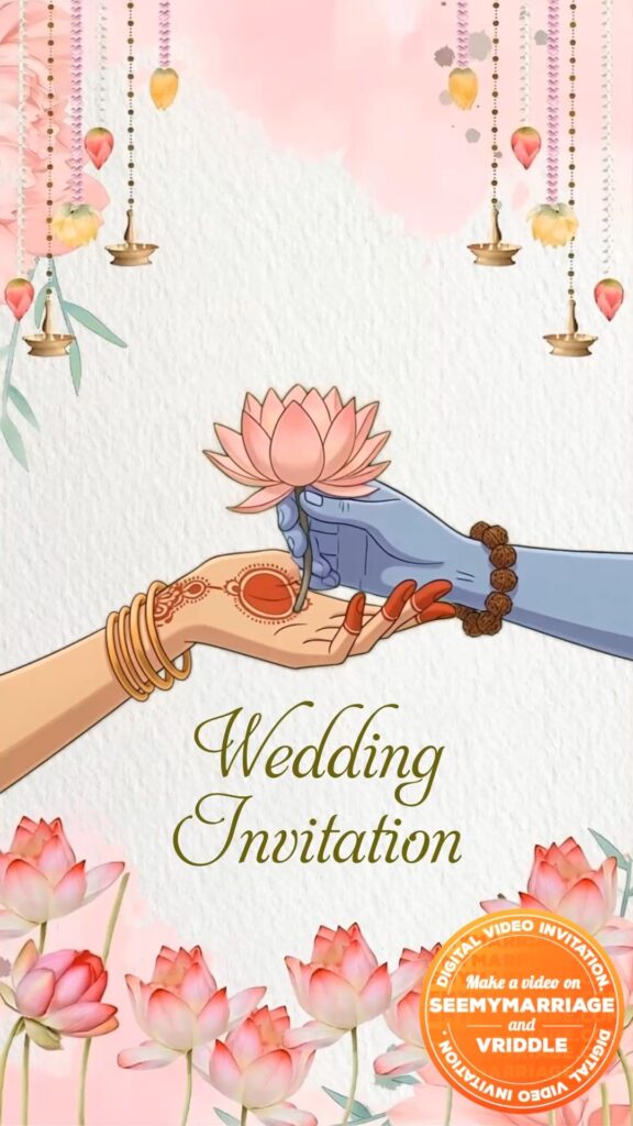 Shiva Parvati Theme Wedding Minimal Invitation Video with Lotus Exchange Illustration and Soft Pastel