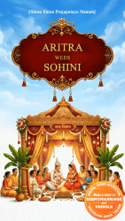 Bengali Caricature Wedding Invitation Video with Traditional Mandap Theme