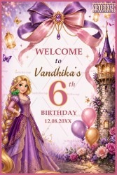 Castle & Lavender Princess Birthday Welcome Board with Rapunzel Theme