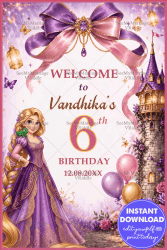 Castle & Lavender Princess Birthday Welcome Board with Rapunzel Theme
