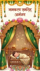 Cream Green Namakaran Samaroh - Hindi Naming Ceremony Invitation Video with Baby Cradle