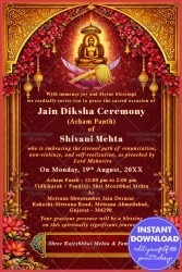 Divine Lotus Aura Jain Diksha Invitation with Floral Design & Golden Arch