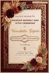 Floral Corners Mandap Mahurat & Pithi Ceremony Invitation with Golden Frame & Minimal Layout