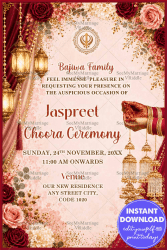 Floral Roses & Traditional Theme Choora Ceremony Invitation Card with Golden Lanterns
