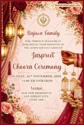 Floral Roses & Traditional Theme Choora Ceremony Invitation Card with Golden Lanterns