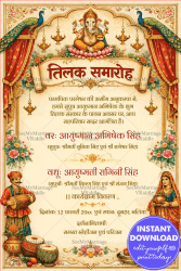 Ganesh Blessings Tilak Ceremony Invitation Floral Arch Peacock Accents Hanging Diyas Traditional Folk Illustrations