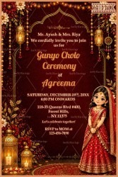 Golden Lanterns Gunyo Cholo Ceremony Invitation Card with Floral Borders & Traditional Illustration
