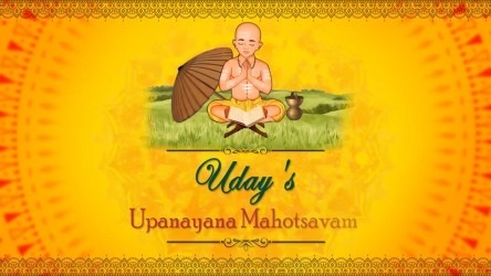 Guru–Shishya Upanayana Mahotsavam Invitation Video in English and Telugu with Sacred Homa Illustration