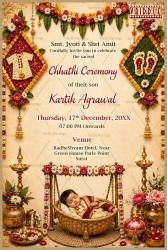 Indian Theme Traditional Chhathi Ceremony Invitation Card with Golden Diyas, Baby Cradle Illustration & Festive Decor