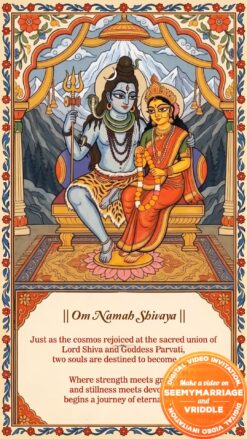 Kalighat Patachitra Art Wedding Invitation Video with Lord Shiva & Goddess Parvati, Divine Hindu Illustration Theme