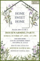 Minimal Line House Frame House warming Invitation with Olive Branch Accents & Soft Floral Corners