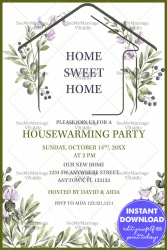 Minimal Line House Frame House warming Invitation with Olive Branch Accents & Soft Floral Corners