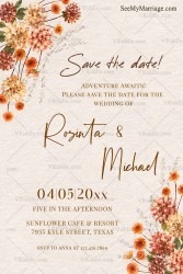 Minimal Wildflower Save the Date Wedding Invitation Card with Rustic Floral Corners & Handwritten Typography