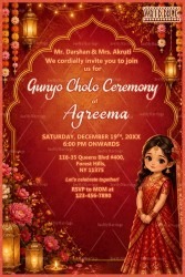 Red Floral Decor Gunyo Cholo Ceremony Invitation Card with Floral Decor & Traditional Girl Illustration