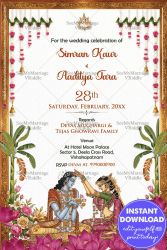 Seetha Rama Wedding Invitation Card with Divine Artwork, Lotus Florals & Traditional Toran Decor