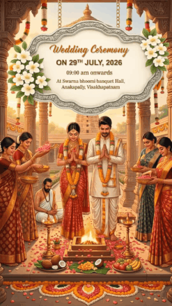 South Indian 3D Wedding Invitation Video with Temple Mandap Theme
