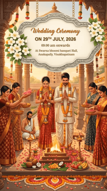 South Indian 3D Wedding Invitation Video with Temple Mandap Theme